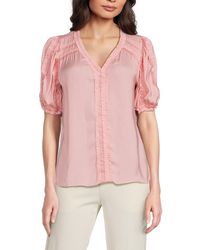 Tahari - Puff Sleeve Ruffle Trim Top - Lyst