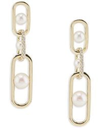 Effy - 14K, Freshwater Pearl & 0.21 Tcw Diamond Drop Earrings - Lyst