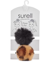 Surell - 2-piece Faux Fur Pom Pom Hair Tie Set - Lyst