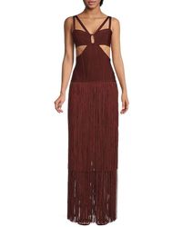 Hervé Léger Strappy Fringe Cut-out Gown - White