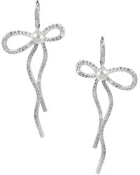 CZ by Kenneth Jay Lane Rhodium-plated Mother-of-pearl Elongated Pavé Bow Earrings - Multicolor