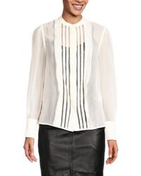 Reiss - Striped Mesh Cut-Out Blouse - Lyst