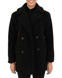 Kensie Faux Fur Double Breasted Teddy Coat - Black