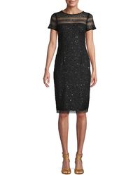 Adrianna Papell Illusion Bead & Sequin Sheath Dress - Black
