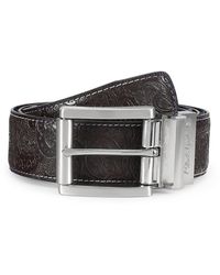“GENE” Luxurious Soft Men’s Leather Belt Contrast Top Stitch / Robert Graham Men’s Designer Belt Metal & Leather Keeper
