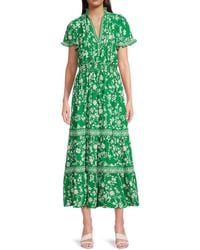 Max Studio - Floral Flutter-Sleeve Maxi Dress - Lyst