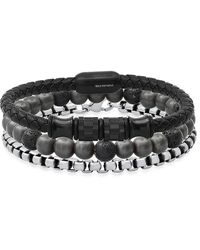 Anthony Jacobs - 3-Piece Stainless Steel, Agate & Leather Bracelet Set - Lyst