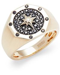 Effy 14k Yellow Gold, Black Sapphire & Diamond Signet Ring - Metallic