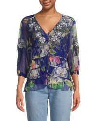 Johnny Was - Mazzy Ruched Floral Blouse - Lyst