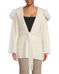 Saks Fifth Avenue - Faux-fur Hooded Wrap Cardigan - Lyst
