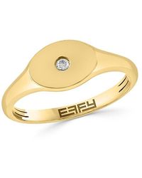 Effy - 14k Yellow Gold & 0.02 Tcw Diamond Signet Ring - Lyst