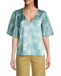 Rebecca Taylor - Astera Fleur Pleated Puff-sleeve Blouse - Lyst