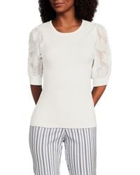 Tahari - Ribbed Blouson Sleeve Top - Lyst