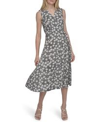DKNY - Floral Faux Wrap Midi-Dress - Lyst