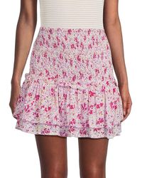 Poupette - Floral Shirred Mini Skirt - Lyst