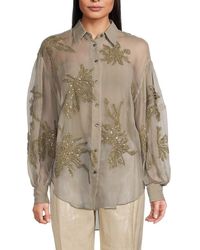 Brunello Cucinelli - Sequin Embroidery Button Down Silk Shirt - Lyst