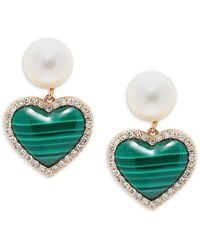 Effy - 14K, 7Mm Round Freshwater Pearl, Malachite & Diamond Heart Drop Earrings - Lyst