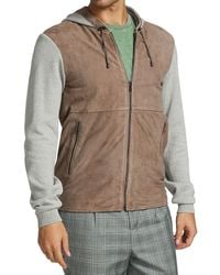 Saks Fifth Avenue Collection Mixed-media Suede Knit Hoodie - Grey