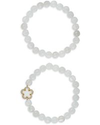 Eye Candy LA - Luxe Fleur 2-piece 8mm Shell Pearl, White Agate & Cubic Zirconia Beaded Bracelet Set - Lyst
