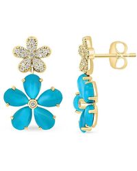 Effy - 14K, & Diamond Flower Drop Earrings - Lyst