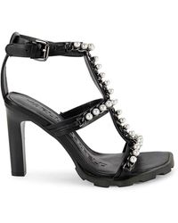 Karl Lagerfeld - Midge T Strap Embellished Leather Sandals - Lyst