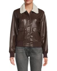 Calvin Klein - Faux Fur Trim & Faux Leather Jacket - Lyst
