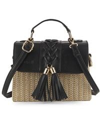 Surell - Woven Straw & Faux Leather Top-Handle Bag - Lyst