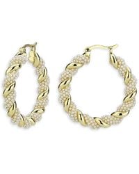 SAVIENE - 18K Goldplated & Simulated Pearl Twist Hoop Earrings - Lyst