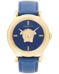 Versace - 43mm Ion Plated Goldtone Stainless Steel & Leather Strap Watch - Lyst