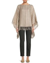 Brunello Cucinelli - Linen-Blend Metallic Fringe Poncho - Lyst