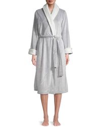 Saks Fifth Avenue Tie-front Faux Fur Hooded Robe in Charcoal Womens Clothing Nightwear and sleepwear Robes robe dresses and bathrobes Grey 