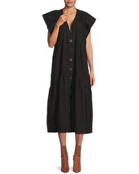 AREA STARS - Bea Button Down Cotton Midi Dress - Lyst