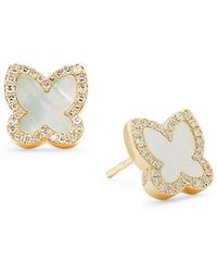 Effy - 14k Yellow Gold, Mother-of-pearl & Diamond Butterfly Stud Earrings - Lyst