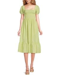 O.P.T - O. P.T Ranas Striped Puff Sleeve Midi Dress - Lyst