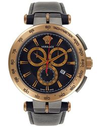 Versace - Aion Chrono 45mm Stainless Steel Case & Leather Strap Chronograph Watch - Lyst