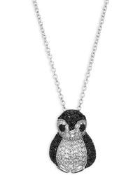 Effy Sterling Silver, White Diamond & Black Sapphire Penguin Pendant Necklace