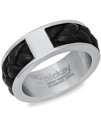 Hickey Freeman - Stainless Steel & Leather Braided Ring - Lyst
