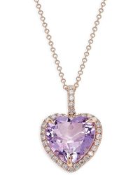 Effy - 14k Rose Gold, Amethyst & 0.4 Tcw Diamond Halo Heart Pendant Necklace - Lyst