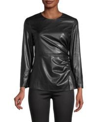 Donna Karan Ruched Faux Leather Top - Black