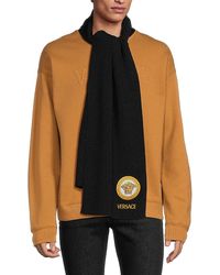 Versace - Embroidered Logo Wool Scarf - Lyst