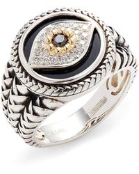 Effy 14k Yellow Gold, Sterling Silver, Onyx, 0.32 Tcw White & Black Diamond Statement Ring