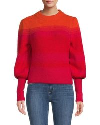 French Connection Colorblock Puff Sleeve Sweater - Red