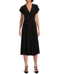 Halston - Extended Sleeve Faux Wrap Midi-Dress - Lyst