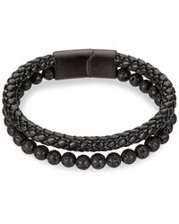 Eye Candy LA Sebastian Agate & Leather Dual-strand Bracelet - Black