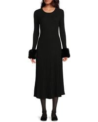 Saks Fifth Avenue - Rib-knit Faux Fur Trim A-line Midi-dress - Lyst