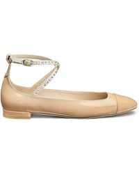 Stuart Weitzman - Eden Crystal-Embellished Leather Ankle-Wrap Flats - Lyst