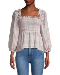 7021 - Checked Smocked Top - Lyst