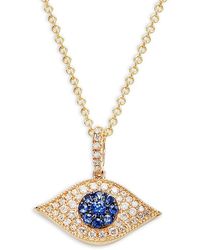 Effy - 14k Yellow Gold, Sapphire & Diamond Evil Eye Pendant Necklace - Lyst
