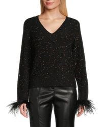 MILLY - Feather-Trim Sequin-Embellished Sweater - Lyst