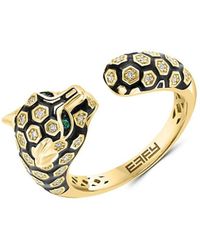 Effy - 14k Yellow Gold, 0.14 Tcw Diamond, Emerald & Enamel Panther Ring - Lyst